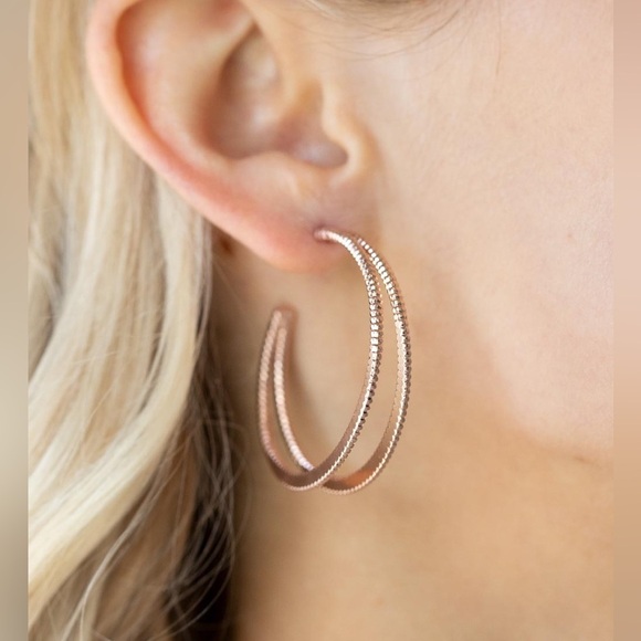 paparazzi Jewelry - Paparazzi Rose Gold Double Hoop Earrings